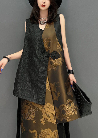 Colorblock Asymmetrical Patchwork Jacquard Silk Vests Sleeveless