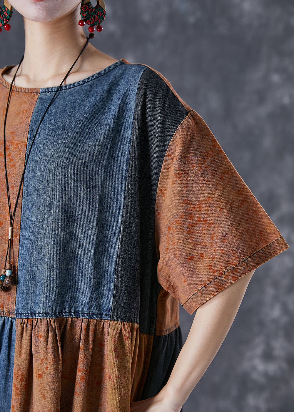 Colorblock Oversized Patchwork Cotton Dresses Summer