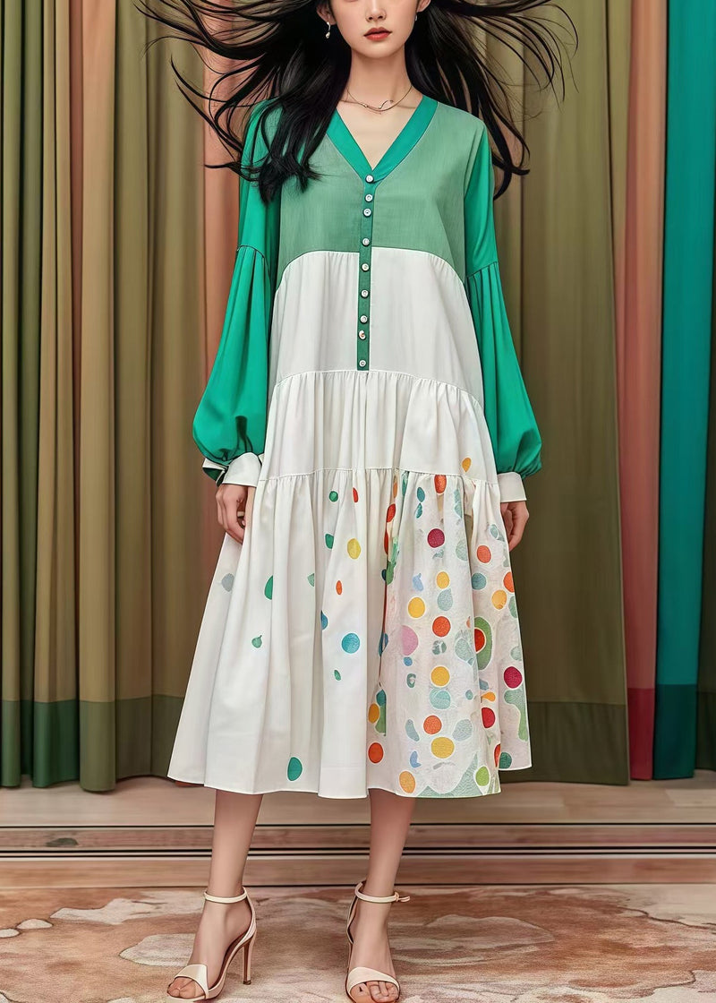 Colorblock Oversized Patchwork Cotton Holiday Dress Fall