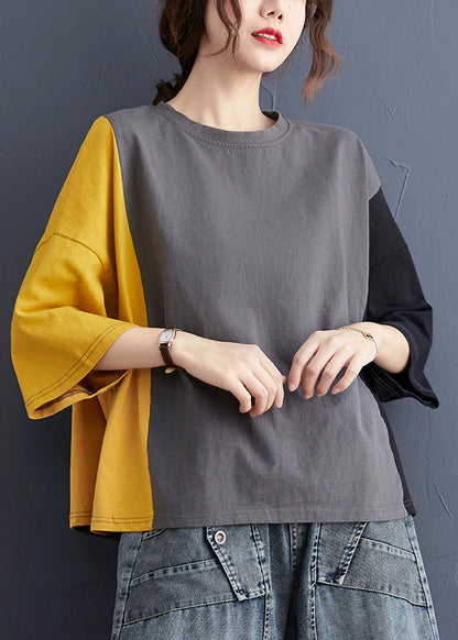 Colorblock Oversized Patchwork Cotton Tanks Batwing Sleeve