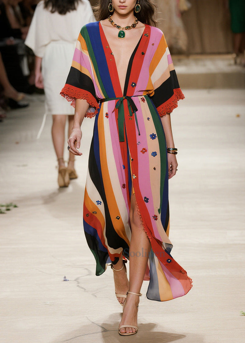 Colorblock Oversized Patchwork Flower Chiffon Cardigan Summer