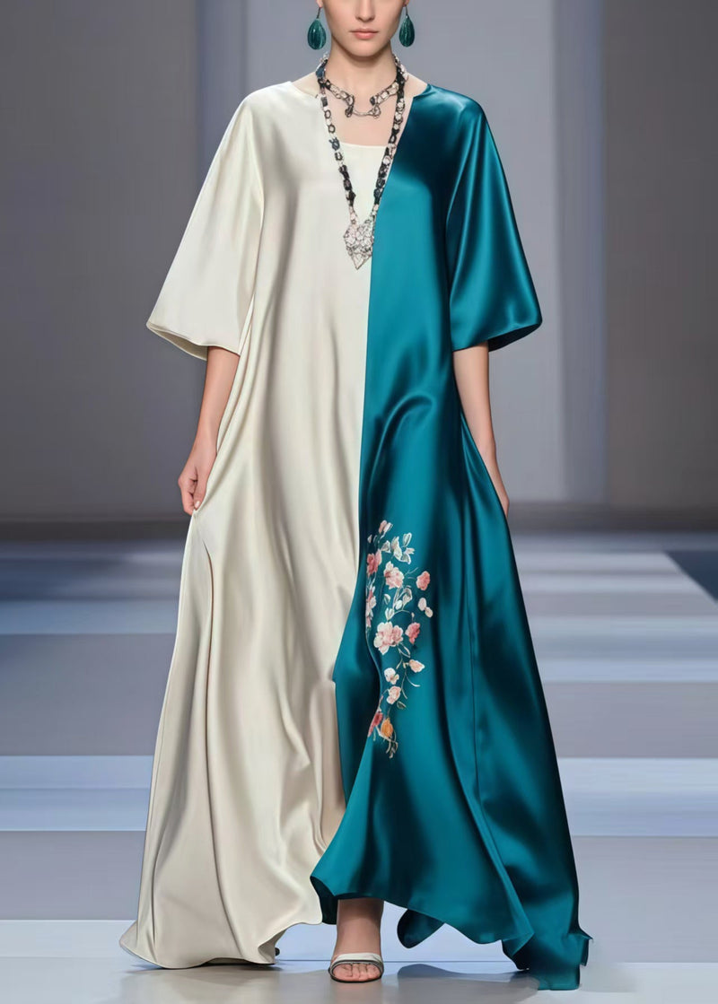 Colorblock Oversized Patchwork Silk Maxi Dresses Summer