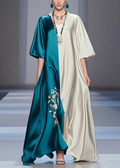 Colorblock Oversized Patchwork Silk Maxi Dresses Summer