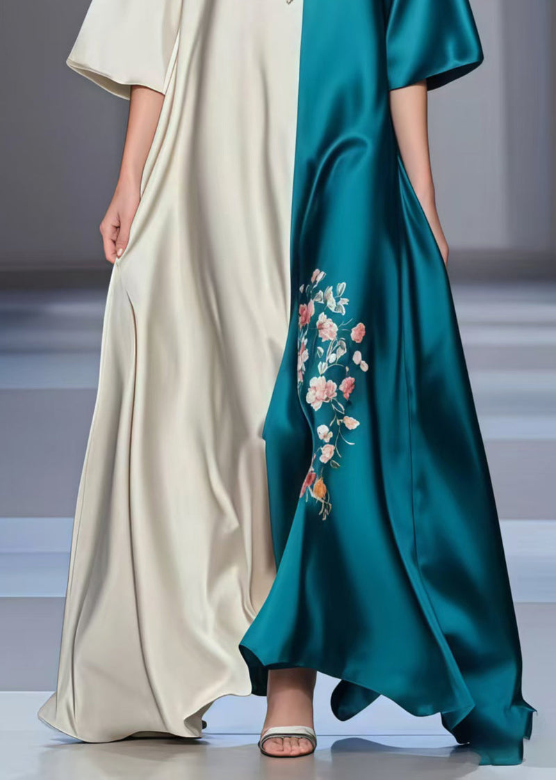 Colorblock Oversized Patchwork Silk Maxi Dresses Summer