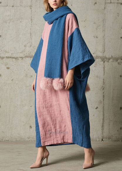 Colorblock Patchwork Cotton Long Dress Fall