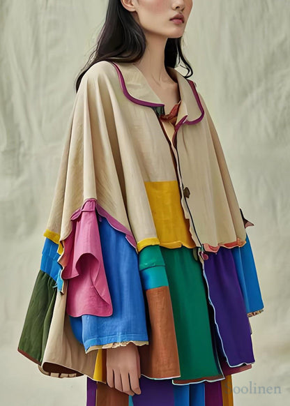 Colorblock Peter Pan Collar Patchwork Cotton Shirts Coat Fall