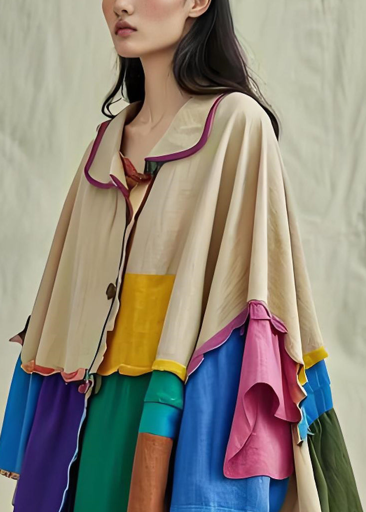 Colorblock Peter Pan Collar Patchwork Cotton Shirts Coat Fall