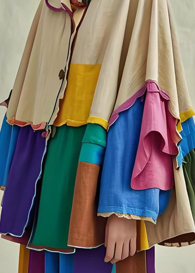 Colorblock Peter Pan Collar Patchwork Cotton Shirts Coat Fall