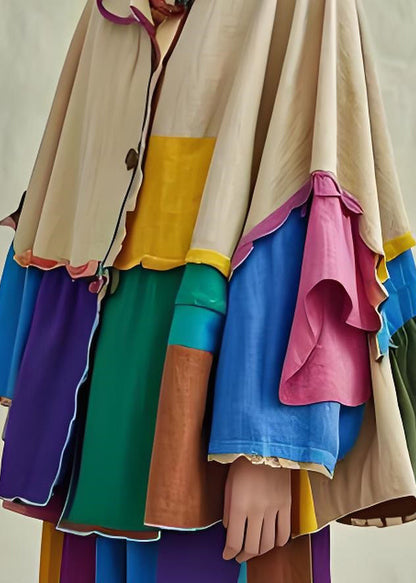 Colorblock Peter Pan Collar Patchwork Cotton Shirts Coat Fall