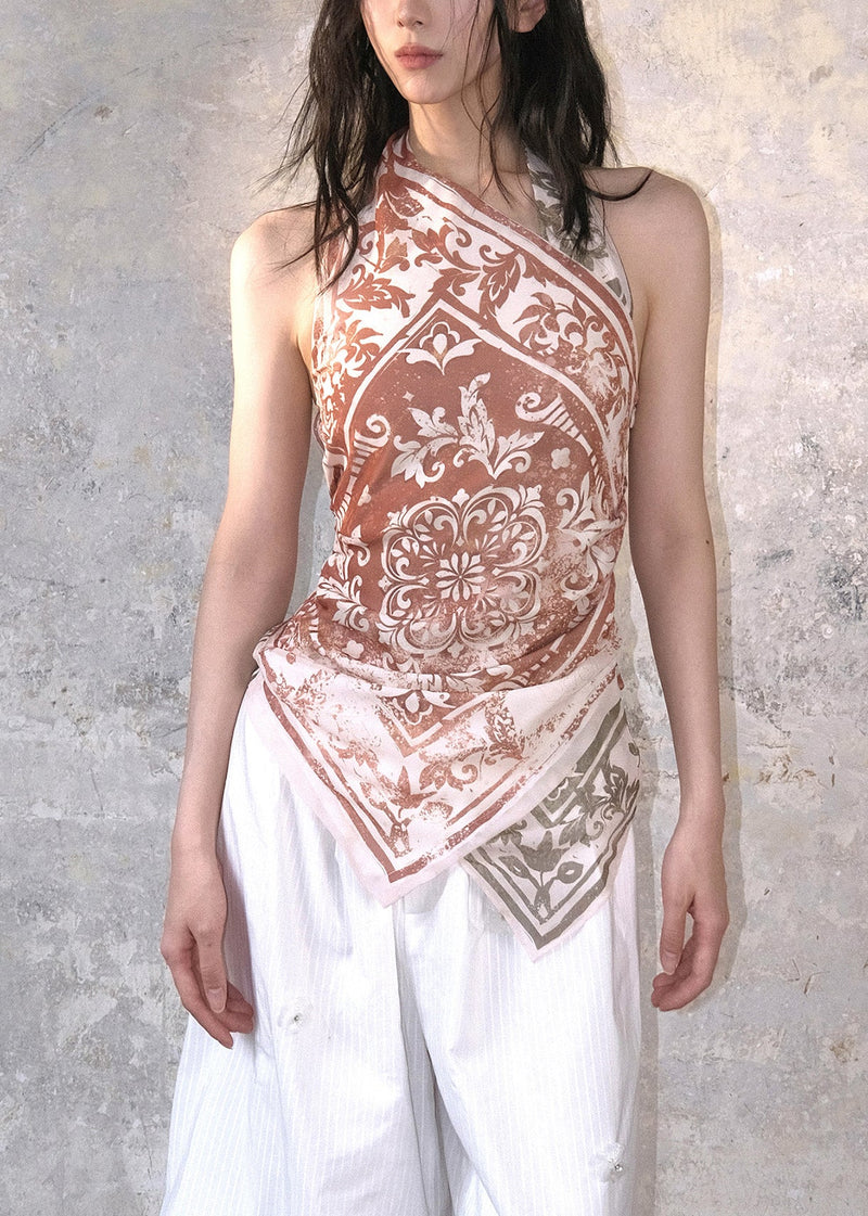 Colorblock Print Cotton Halter Tops Summer