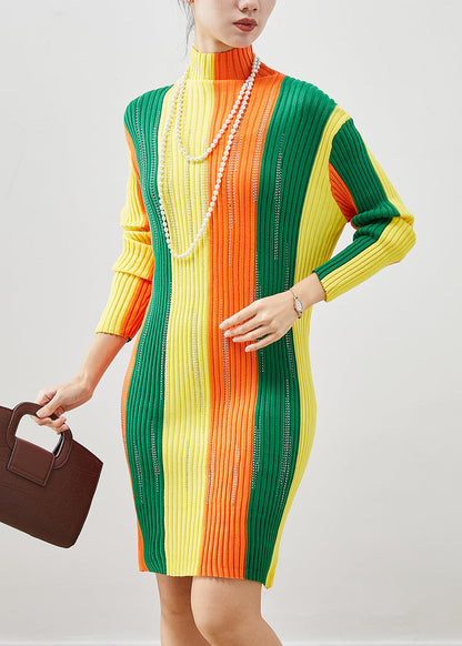 Colorblock Striped Silm Fit Knit Dress Winter
