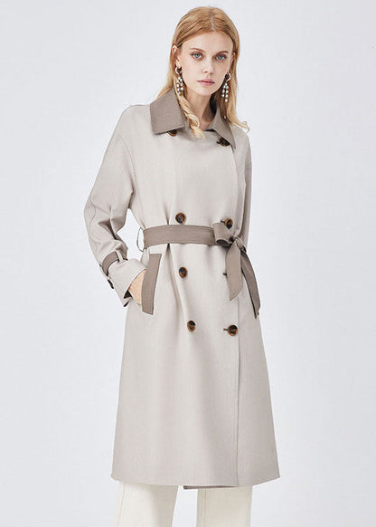 Colorblock Turn-down Collar Patchwork Spandex Double Breasted Trench Spring
