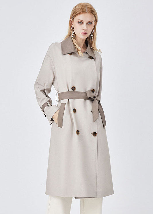 Colorblock Turn-down Collar Patchwork Spandex Double Breasted Trench Spring
