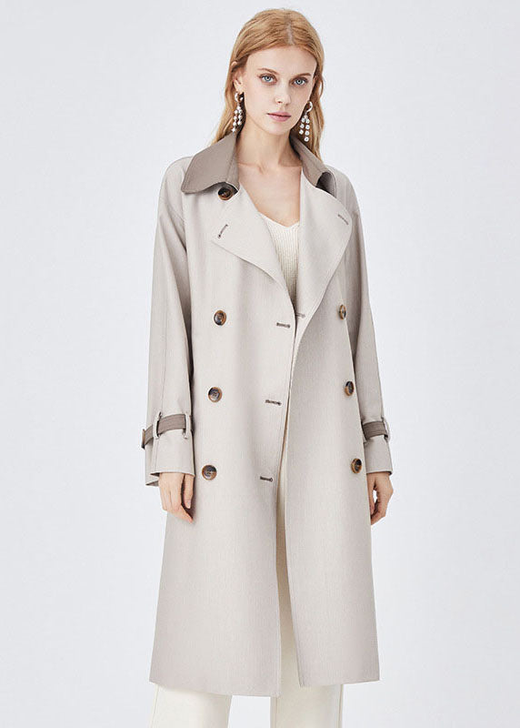 Colorblock Turn-down Collar Patchwork Spandex Double Breasted Trench Spring
