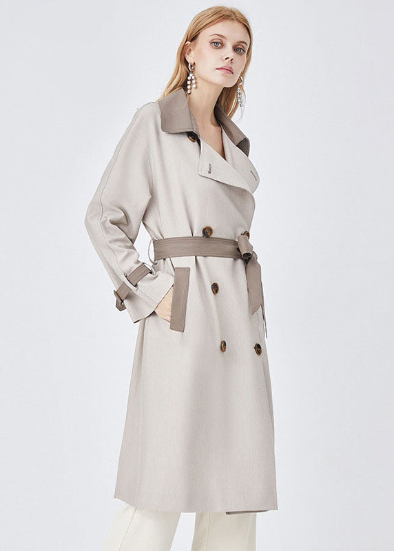 Colorblock Turn-down Collar Patchwork Spandex Double Breasted Trench Spring