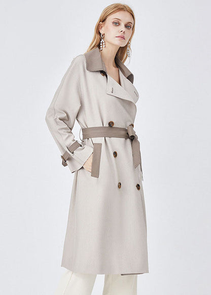 Colorblock Turn-down Collar Patchwork Spandex Double Breasted Trench Spring
