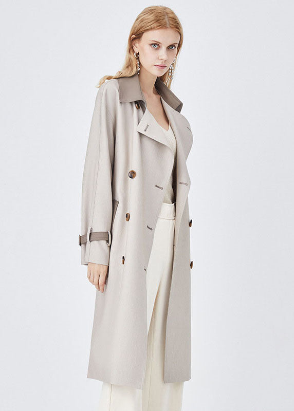Colorblock Turn-down Collar Patchwork Spandex Double Breasted Trench Spring