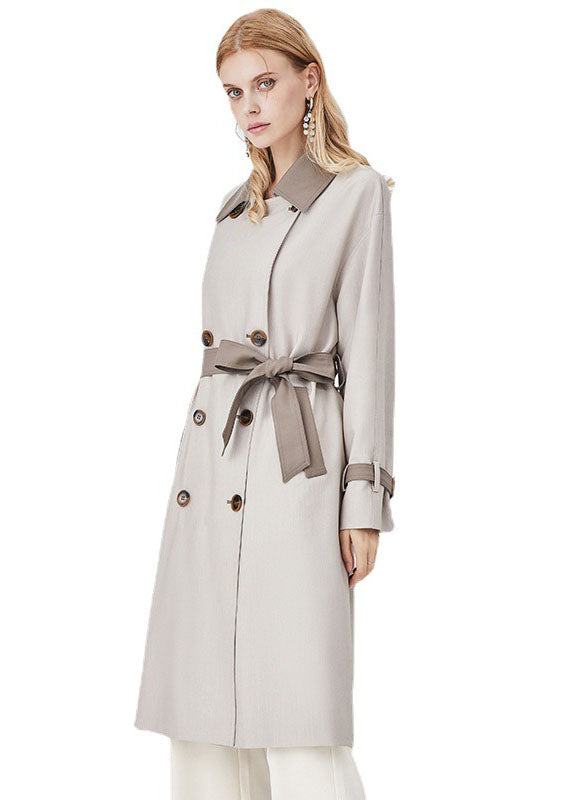 Colorblock Turn-down Collar Patchwork Spandex Double Breasted Trench Spring