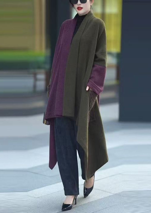 Colorblock V Neck Low High Design Knit Long Cardigans Winter