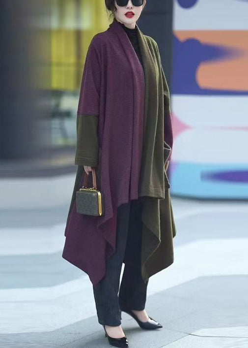 Colorblock V Neck Low High Design Knit Long Cardigans Winter