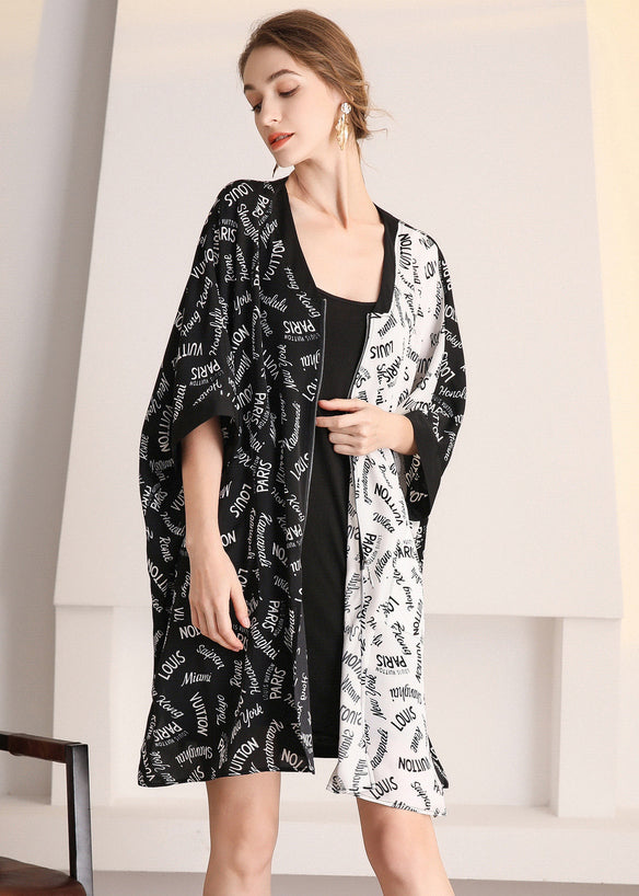 Colorblock Zip Up Oversized Letter Print Chiffon Cardigans Summer