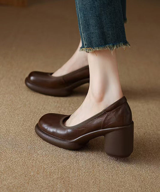 Comfy Brown Cowhide Leather Embossed Loafer Shoes