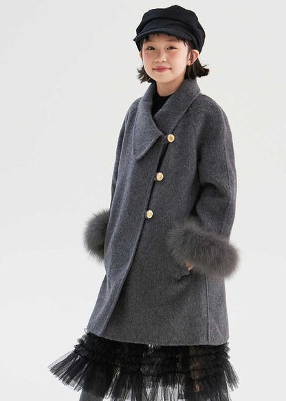 Dark Grey Asymmetrical Patchwork Pockets Long Woolen Coats Fall