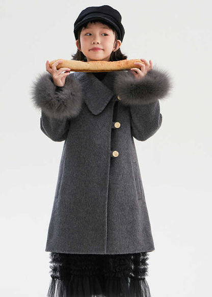 Dark Grey Asymmetrical Patchwork Pockets Long Woolen Coats Fall