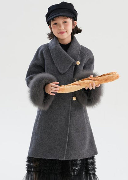 Dark Grey Asymmetrical Patchwork Pockets Long Woolen Coats Fall