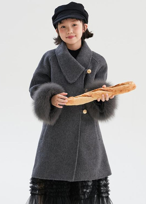 Dark Grey Asymmetrical Patchwork Pockets Long Woolen Coats Fall