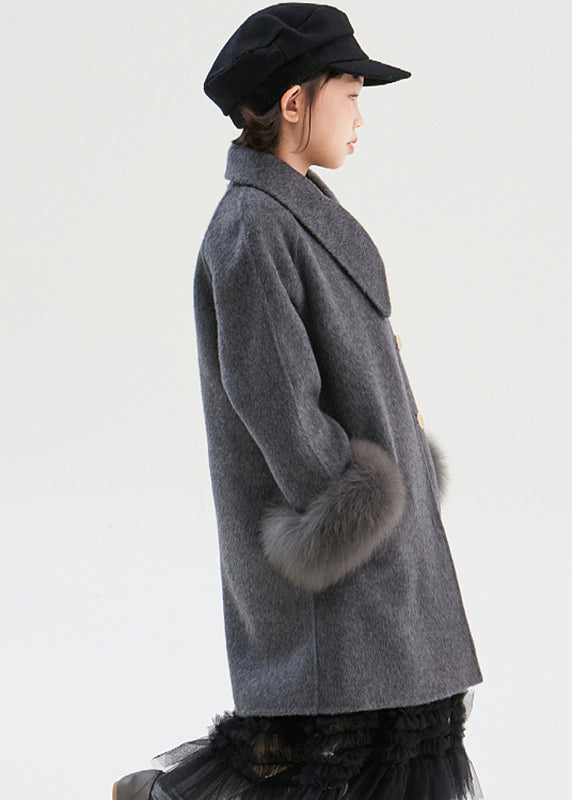 Dark Grey Asymmetrical Patchwork Pockets Long Woolen Coats Fall