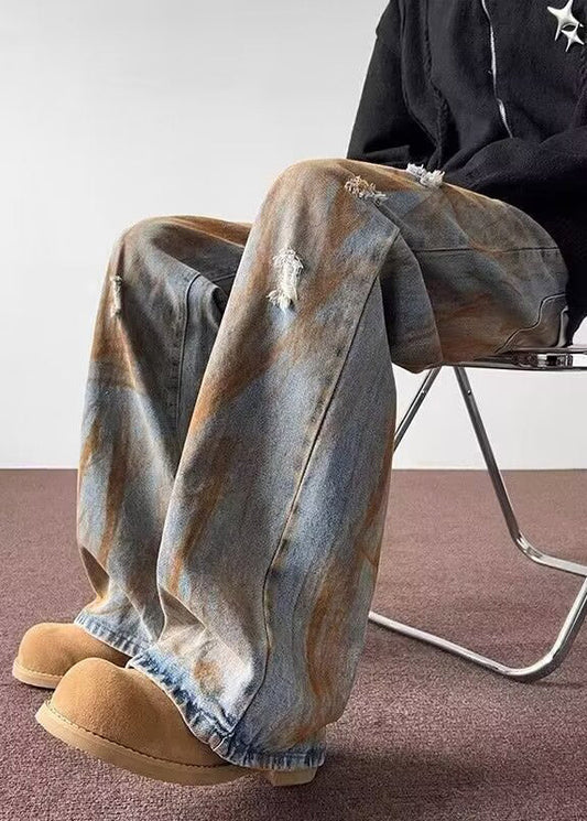 Denim Blue Patchwork Hole Pants