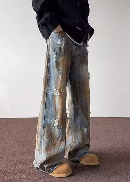 Denim Blue Patchwork Hole Pants