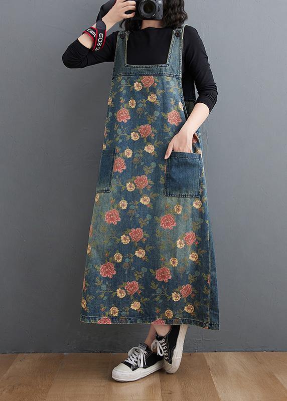 Denim Blue Print Pants Spring Jumpsuit Skirt