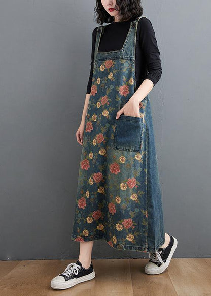 Denim Blue Print Pants Spring Jumpsuit Skirt