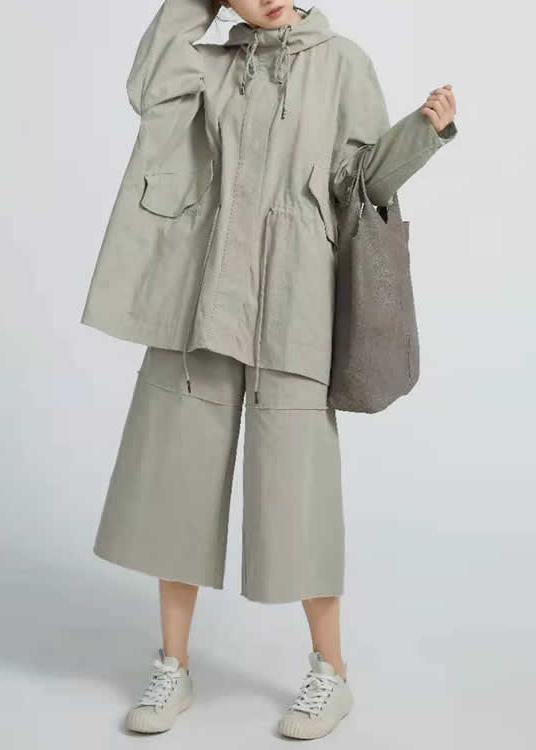 Drawstring Spring Short Coat Khaki Green Coat