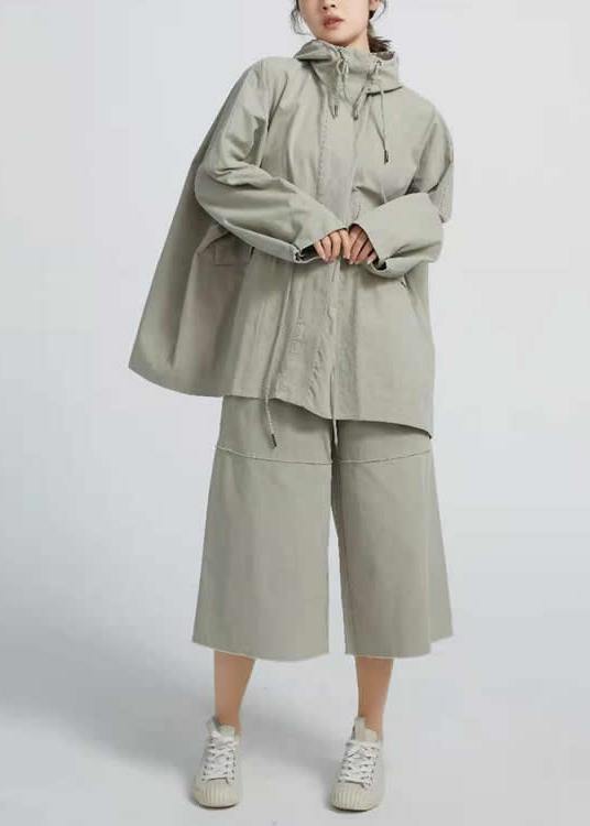 Drawstring Spring Short Coat Khaki Green Coat