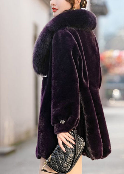 Dull Purple Fur Collar Warm Mink Velvet Coat Winter