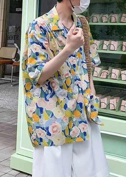 Button Cotton Shirts Peter Pan Collar Summer