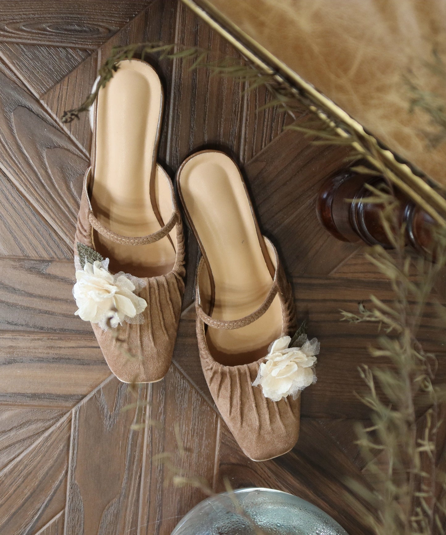 Splicing Slide Sandals Square Head Brown Faux Leather
