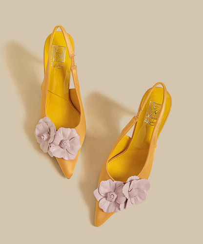 Splicing Stiletto Sandals Yellow Faux Leather