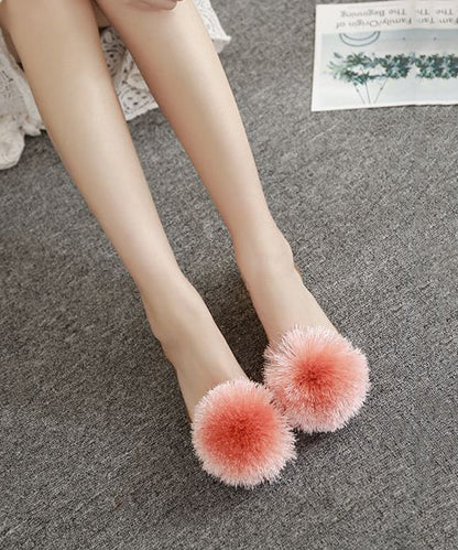 Fuzzy Ball Decorated Transparent Flat Fish Mouth Sandals