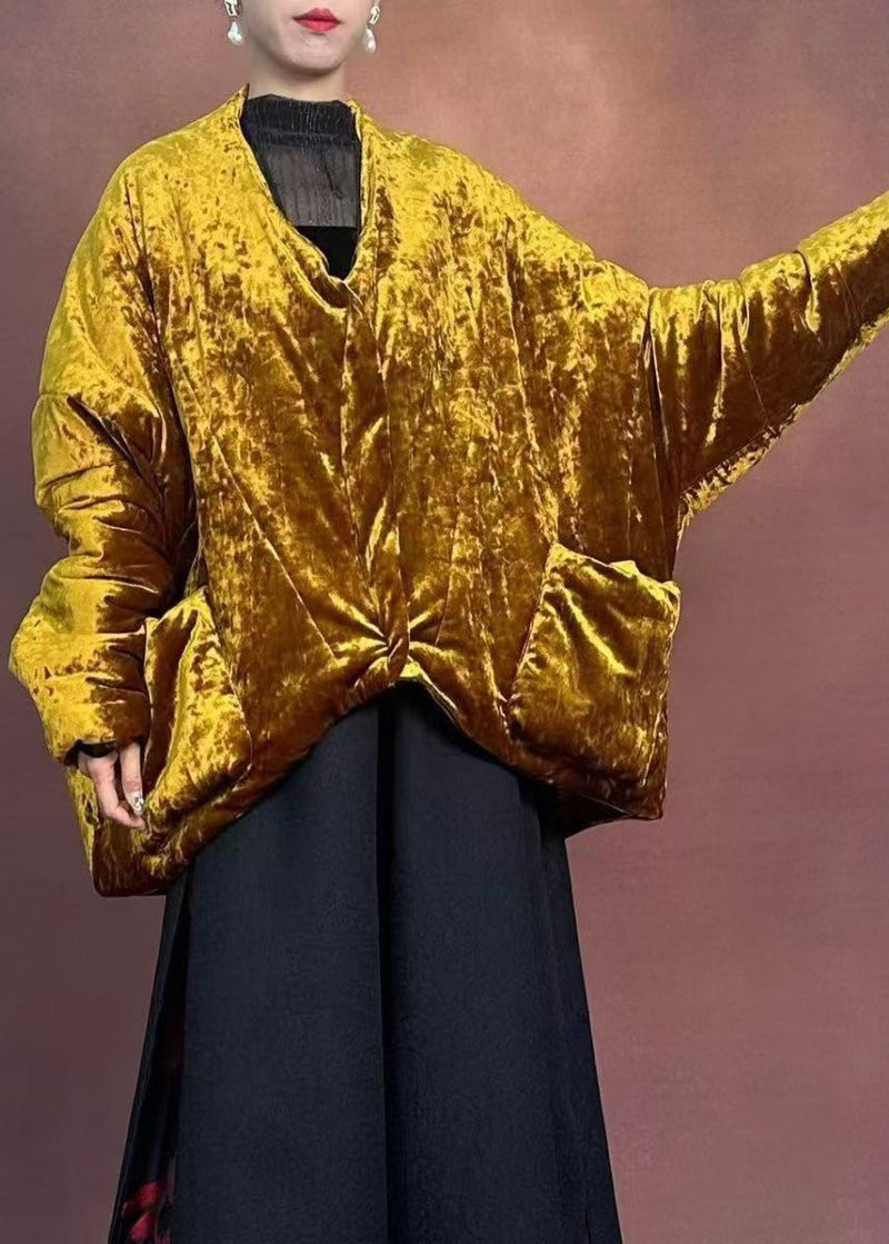 Gold V Neck Pockets Parka Winter