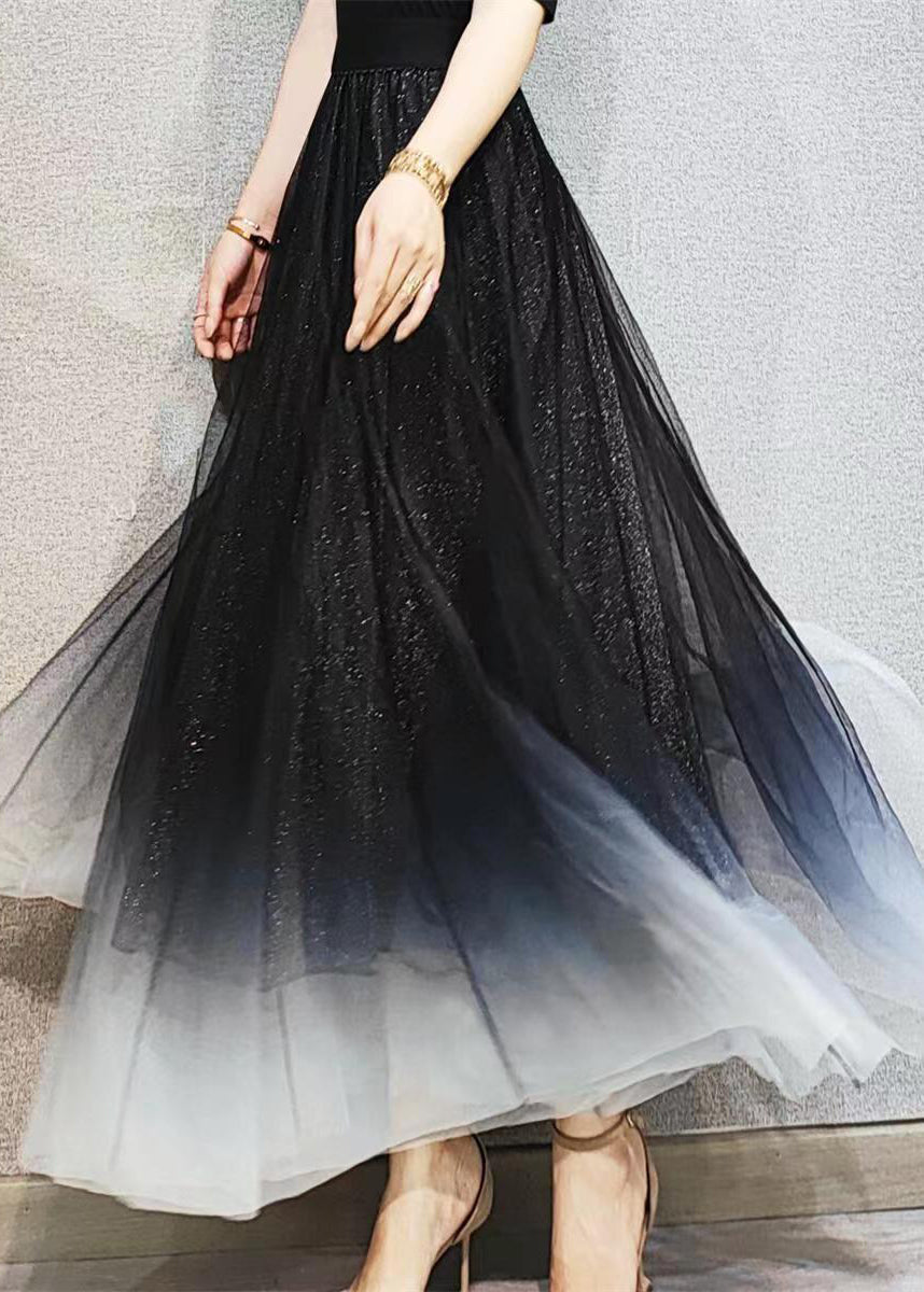 Gradient Black Exra Large Hem Tulle Skirts Spring
