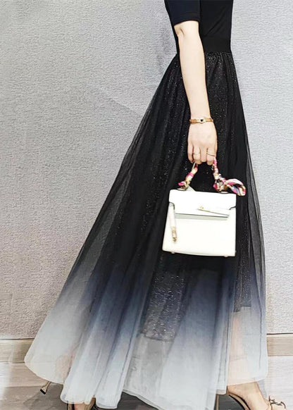 Gradient Black Exra Large Hem Tulle Skirts Spring