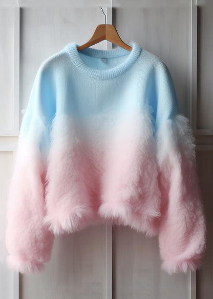 Gradient Color Fluffy Cozy Cotton Knit Sweaters Fall
