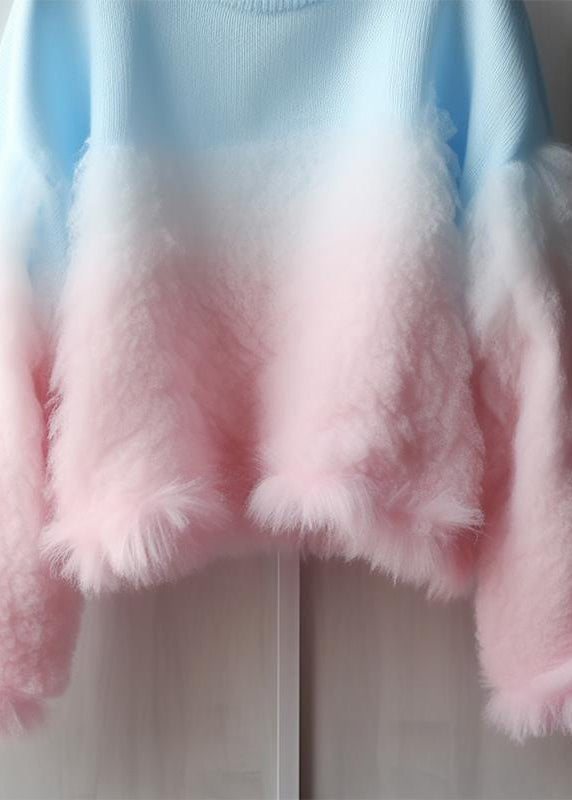 Gradient Color Fluffy Cozy Cotton Knit Sweaters Fall
