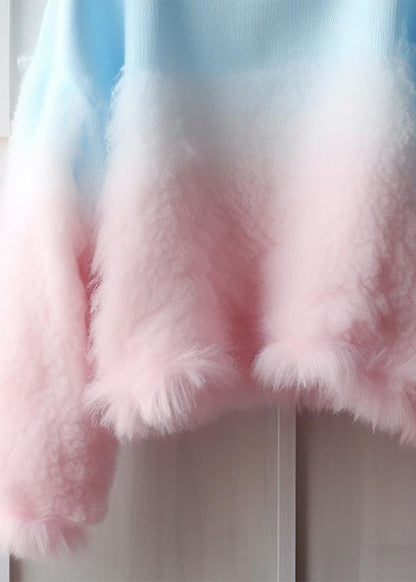 Gradient Color Fluffy Cozy Cotton Knit Sweaters Fall