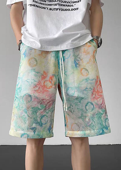 Gradient Color Hollow Out Pockets Ice Silk Shorts Summer