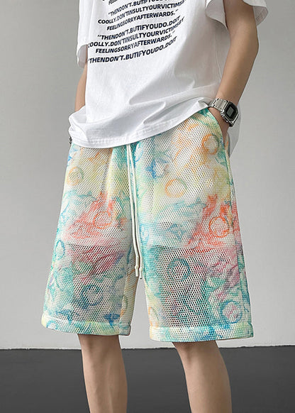 Gradient Color Hollow Out Pockets Ice Silk Shorts Summer